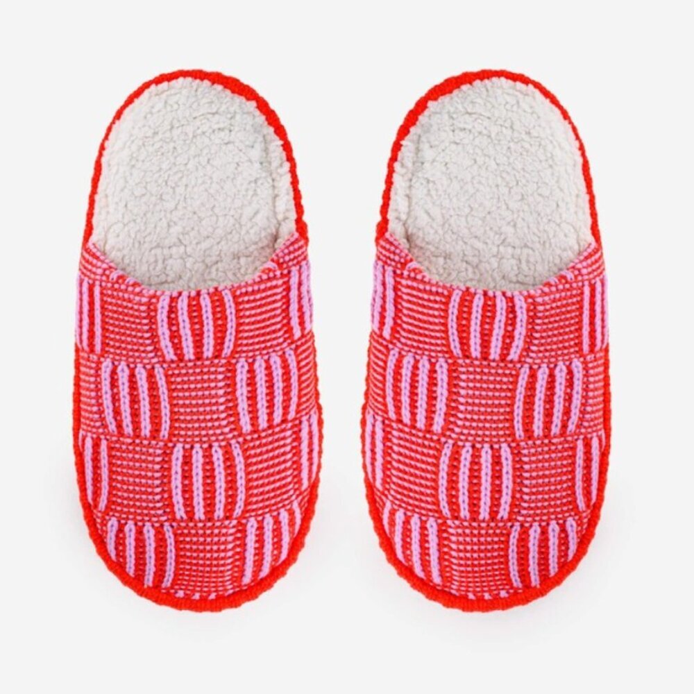 Verloop Poppy Lilac Chunky Knit Checkerboard Slide Slippers L/XL Womens 9.5-12.5